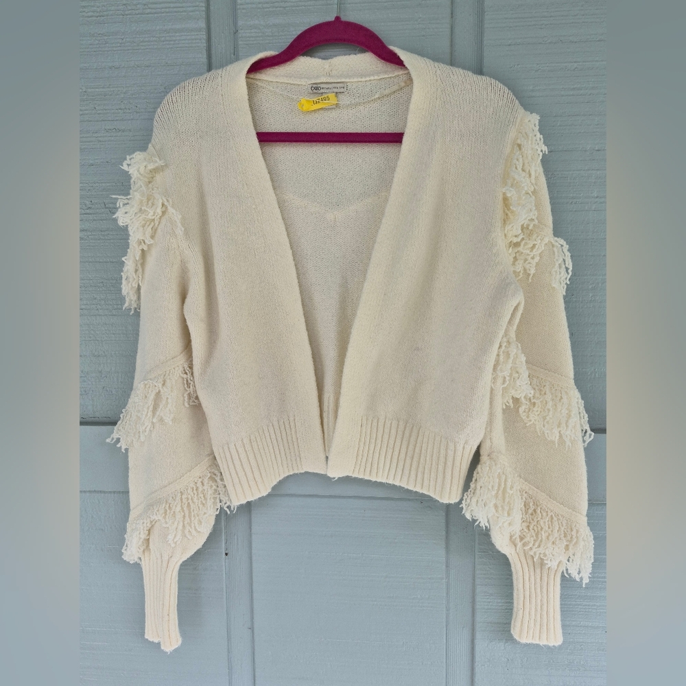 Fringe Cato Cream Crop Cardigan Long Sleeve Hippie Boho Fairycore